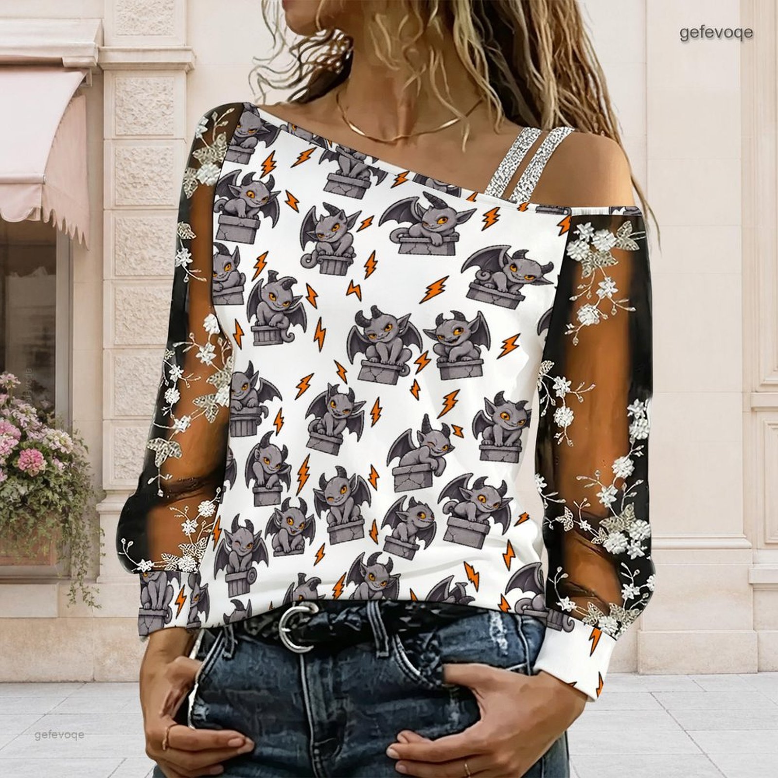 Blouse Off Shoulder - Blusa asimétrica para mujer con hombros